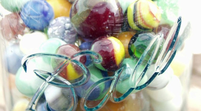 Blue Ball Jar with Marbles